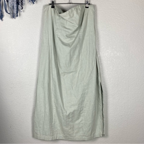 Abercrombie & Fitch Women’s Green Strapless Linen-Blended Midi Dress cotton - Picture 6 of 11